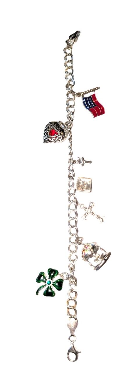 Sterling Silver Italy Charm Bracelet 7 Charms 8 in. Heart Flag Cross Bible VTG